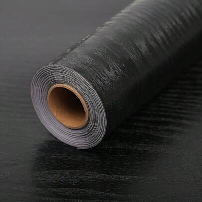 1 Rolle Schwarz Holzmaserung Tapete, Vinyl selbstklebende Kontaktfolie, abnehmbare Holzoptik Textur, wasserfest, fleckresistent, Wanddekoration für Schreibtisch, Schrank, Küche, Bad, Wohnzimmer, Schlafzimmer, Möbelerneuerung, dicke & lange Tapete, 950*45cm/374*17.71 Zoll Tapete, Wandaufkleber, Raumdekoration, ablösbare Badezimmer Dekoration