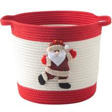 Christmas Basket With Santa Claus Doll, Woven Cotton Rope Christmas Storage Basket For Gifts Empty, Christmas Toy Baskets, Christmas Gifts Basket Empty - Red - View 12