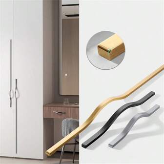 1 Pc Simple Aluminum Alloy Black Gold Brushed Furniture Cabinet Door Handles Curved Wardrobe Cupboard Door Handle Pulls Drawer Knobs Furniture Hardware