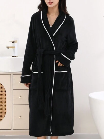 1 件女士加厚休闲浴袍，带双口袋，夏季婚礼家居浴室装饰，返校季