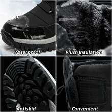 Winter Men's Long Plush Snow Boots, Outdoor Anti Slip And Waterproof Snow Tactical Boots, And Warm Hiking Cotton Boots. - màu đen - Xem 2