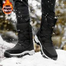 Winter Men's Long Plush Snow Boots, Outdoor Anti Slip And Waterproof Snow Tactical Boots, And Warm Hiking Cotton Boots. - màu đen - Xem 3