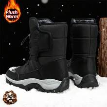 Winter Men's Long Plush Snow Boots, Outdoor Anti Slip And Waterproof Snow Tactical Boots, And Warm Hiking Cotton Boots. - màu đen - Xem 7