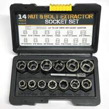 STONEGO Juego de 14 piezas para extraer pernos y tuercas dañados - Herramientas extractoras de acero con estuche de almacenamiento, set de 13 piezas para extraer pernos con adaptador de 3/8 pulgadas, extractor de tuercas dañadas, juego para extraer pernos y tornillos oxidados, deformados o dañados - 1 juego (14 piezas) - Ver 9