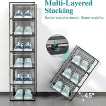 6/12 Thick Transparent Shoe Boxes With Lids, Foldable And Stackable Shoe Racks, Plastic Sports Shoe Containers, Space Saving Storage Organizer, Used For Foyer, Bedroom, Home, Dormitor - Black 6pc - View 5