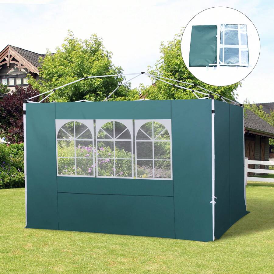 Outsunny 3 Meters Gazebo Replaceable Exchangeable Side Panel Wall Panels Walls With Window 3 Colours - Green - View 1