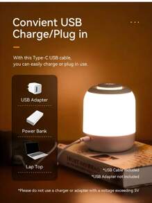 USB Rechargeable Mini Touch Night Light - Adjustable Brightness LED Bedside Lamp With 3 Color Options, Perfect For Reading & Home Decor