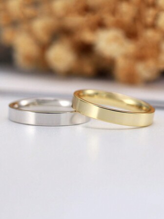 1 Pc Simple & Elegant 925 Sterling Silver 14K Gold And Silver Eternity Ring 3mm Width Glossy Rings Item Daily Wearing Suitable For Birthday Party Christmas Day, Couple's Ring And Anniversary Day Present