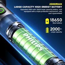 PHILIPS 1 st. Sterke zaklamp, ultralange afstand aluminiumlegering zaklamp met 4 verlichtingsmodi, multifunctionele werklamp voor buiten, noodverlichting voor kamperen in de wildernis, patrouilleredding, kamperen, wandelen, vissen