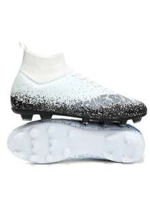 Fußballschuhe mit Stollen für Jungen und Mädchen, professionelle Outdoor-Fußballschuhe mit geometrischem Muster, rutschfest und atmungsaktiv, mit Schnürsenkel für Training und Wettkampf