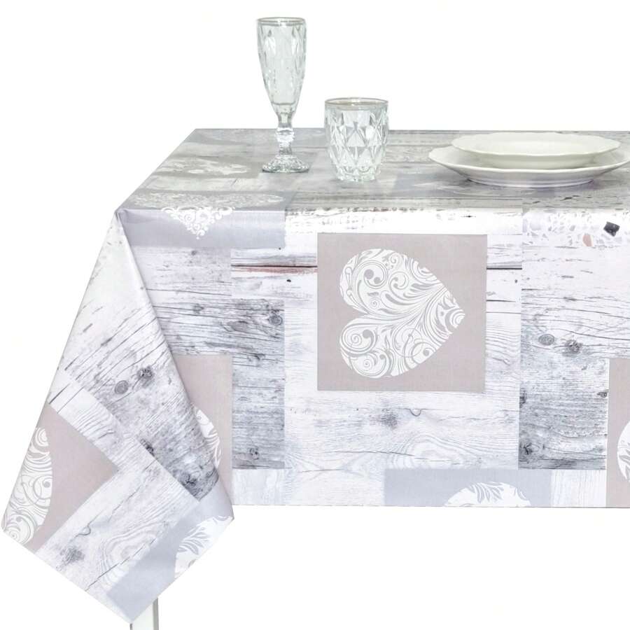 Mantel PVC, Mantel De Hule, Tapete De Cocina, Impermeable, Para Mesa Rectangular, Fácil De Limpiar, Nogal Europeo, Madera, Corazón, Marrón, Gris Claro - 灰色 - 查看 1