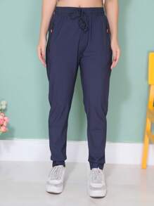 WOMEN'S PANTS, ELASTIC SPORTY - 寶藍色 - 查看 2