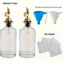 1 pezzo/2 pezzi Bottiglia in vetro da 350 ml (11,5 fl oz), 2 pezzi di erogatori inclinati dorati e set di 35 etichette per dispenser di olio d'oliva da cucina, dispenser di sciroppo per il caffè con erogatore a gravità inclinato, apertura e chiusura automatica, dispenser in vetro da cucina, bottiglia per olio d'oliva, set da 2 pezzi di bottiglie in vetro per olio d'oliva da 500 ml/17 once - Oro