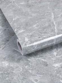 1 Roll Gray Faux Marble Texture Self-Adhesive Wallpaper, PET Aluminum Foil Material, Removable, Waterproof, Oil-Resistant, Heat-Resistant, Easy To Cut And Install, Size: 15.74/23.62/31.5 Inches Wide, Suitable For Kitchen Backsplash, Living Room, Dining Room, Bathroom Wall Protection And Decoration, As Well As Cabinet, Table, Countertop, Refrigerator, Furniture Renovation And Transformation. - Grey - View 18