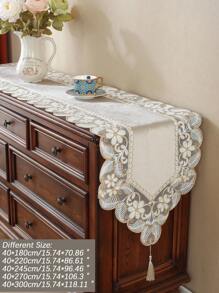 1 件 100% 涤纶面料精致 3D 刺绣蕾丝花边家居装饰、橱柜围巾、厨房餐桌旗、餐垫、室内外节日装饰、野餐、派对、婚礼系列桌旗 - 駝色 - 查看 3