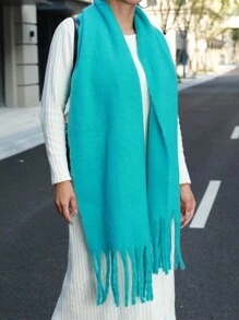 1 件女士加厚长款仿羊绒圆形针织围巾带流苏，纯色，温暖，时尚，柔软，舒适，适合旅行和日常使用，秋冬季 - 紫色 - 查看 6