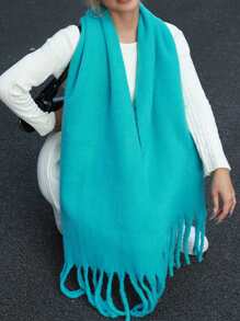 1 件女士加厚长款仿羊绒圆形针织围巾带流苏，纯色，温暖，时尚，柔软，舒适，适合旅行和日常使用，秋冬季 - 紫色 - 查看 4