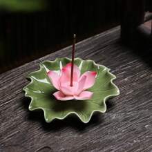 1 set de 2 piezas Quemador de incienso de cerámica con diseño de loto tranquilo - Para mejorar el ambiente del hogar y el estudio de yoga, la decoración y la meditación