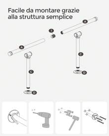 SONGMICS Barra Appendiabiti da Parete, Set da 2, Tubo Attaccapanni da Muro, Stile Industriale, Salvaspazio, Portata di 60 kg, Facile da Montare, Acciaio, Nero