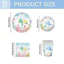 10 件海底派对用品适用于海洋主题生日派对海底世界生物装饰海洋动物盘子杯餐巾餐具套装可供 10 位客人使用水下海洋生物派对礼品，圣诞派对圣诞装饰圣诞装饰品圣诞礼物和装饰品促销 - 彩色 - 查看 4