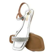 Adult Women's Flat Sandal With 2 Braids In Baguette Rhinestones - 銀色 - 查看 1