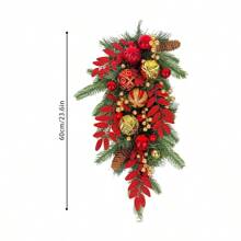 20 Inch Artificial Christmas Wreath Red Magnolia Collection Red And Gold Decoration For Front Door Luxury Red Gold Christmas Door Wreath Decoration With Ball Ornaments - fantasy - View 5