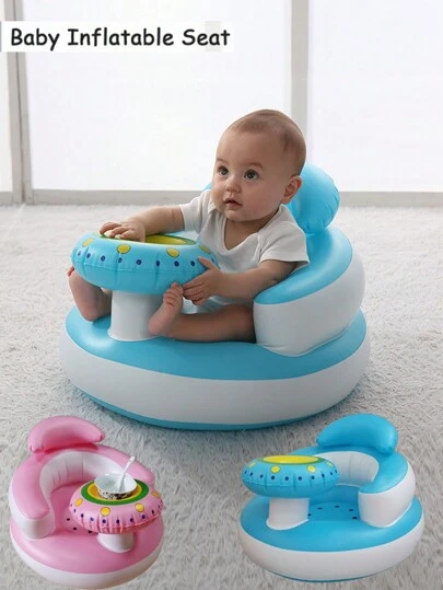 Multifunktionell uppblåsbar babystol och badpall, uppblåsbar babysits för spädbarn 3 månader och uppåt, uppblåsbar sommarbabysits för att sitta upp, uppblåsbar babysits, golvsits för babyshower, ryggstödssoffa för spädbarn