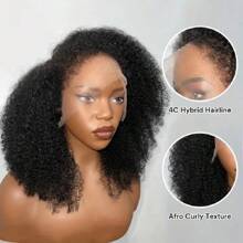 13x4 Deep Curly Lace Front Wig - Kinky Edges, Ventilated Afro Kinky Coily Hair, 180% Density, HD Transparent Lace, Natural Looking, Comfortable, Breathable, And Long-Lasting Hair Replacement Solution For Women - Natural & Black - View 4