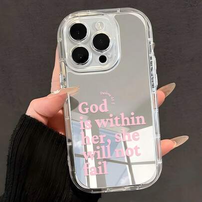 极简镜面元素时尚手机壳 1 件装 极简标语和耶稣图案 柔软透明镜面手机壳 兼容 11/12/13/14/15/16 Pro Max 防水防震防摔防刮 复活节春季礼物