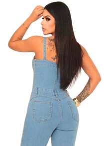 Women Denim Overalls & Jumpsuits - 中等水洗藍 - 查看 2