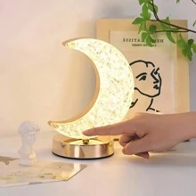 1PC Crystal Moon Table Lamp With Touch Control, Tri-Color Ambiance And USB Charging - Perfect For Bedroom Bedside Environment And Decorative Lighting.