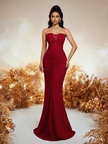 Váy dạ hội hở lưng xếp ly không dây thanh lịch Váy dự tiệc cưới cho phụ nữ Váy phù dâu Váy dạ hội Thích hợp cho tiệc tối, đám cưới, tiệc cocktail, trở lại trường, tốt nghiệp, ngày lễ tình nhân, tiệc tùng, lễ Phục sinh, ngày lễ, phụ nữ mùa hè - Đỏ - Xem 5