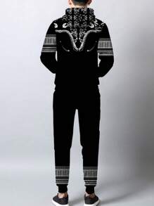 1set Men's Fashionable Casual Digital Print Hoodie Set