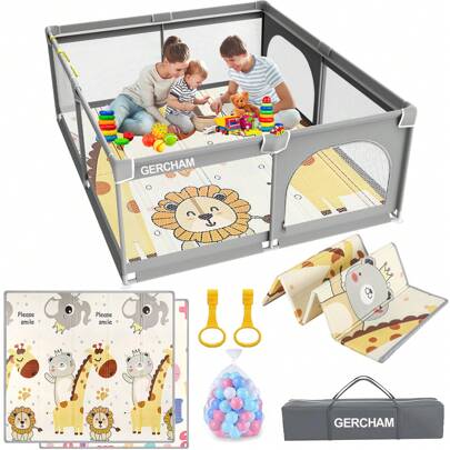 Box Bambini con Materassino,150x180cm Recinto per Bambini, Box Neonato con Tappetino Schiuma,Recinto Neonato con Rete Traspirante Sui Quattro Lati e Base Antiscivolo