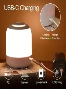 USB Rechargeable Mini Touch Night Light - Adjustable Brightness LED Bedside Lamp With 3 Color Options, Perfect For Reading & Home Decor