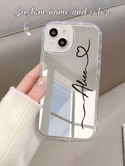 Mirror Phone Case 1pc Customized Signature, Multi-Color Letter Name & Short Phrase Anti-Fall Thick Transparent Mirror Phone Case Cover, Compatible With IPhone 11, 12, 13, 14, 15, 16 Pro Max, Stylish, Colorful, Vintage, Cute, Contracted, Funny, Custom, Personalized, Unique, Customized, Ideal Gifts For Him, Ideal Gifts For Her, Boyfriend, Girlfriend, Family, Friends, Grandparents, Couple, For Anniversaries, For Birthdays,Season Picks,2025phonecase