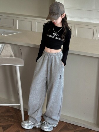 女童休闲宽松裤，时尚百搭直筒裤，适合青少年女孩，适合秋季和春季