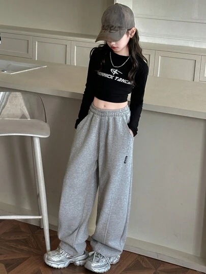 女童休闲宽松裤，时尚百搭直筒裤，适合青少年女孩，适合秋季和春季