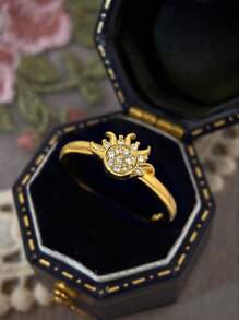 Solo 1 pieza Anillo de sol y luna de plata de ley 925 con purpurina para mujeres, anillo de sol clásico con purpurina de plata, accesorio de dedo vintage para regalo de joyería para mujer y niña