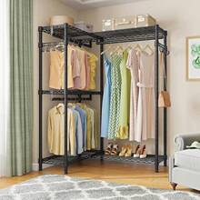 VIPEK L4 Garment Rack L Shaped Clothes Rack For Corner Freestanding Portable Wardrobe Closet Heavy Duty Clothing Rack With 3 Hanging Rods And 2 Side Hooks 44.1"Lx28.4"Wx76.4"H Max Load 750LBS Black - Black1-l4 - View 2