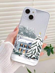 1pc Transparent TPU Phone Case With Winter Pattern Design, Compatible With Apple Phones - Multicolor - View 2