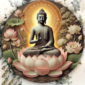 1 pieza Conjunto de decoración de pared de Buda de metal, placa redonda, impresión de alta definición, decoración espiritual para meditación para sala de estar, a prueba de agua y óxido, regalo único para el hogar y la oficina, hecho de hierro, decoración del hogar, decoración de habitación, decoración de pared