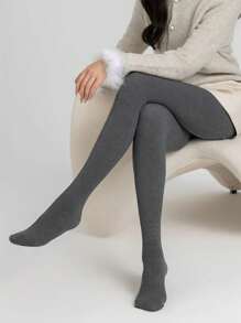 1 Pair Women's Solid Dark Gray Tight Stirrup Tights, Simple & Elegant, Versatile, Suitable For Spring & Autumn