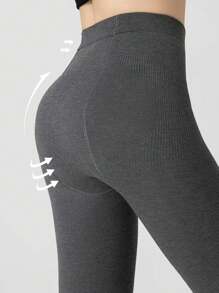 1 Pair Women's Solid Dark Gray Tight Stirrup Tights, Simple & Elegant, Versatile, Suitable For Spring & Autumn