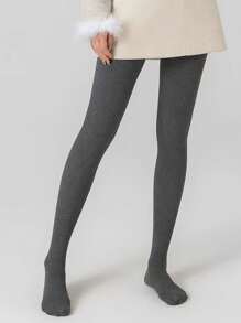 1 Pair Women's Solid Dark Gray Tight Stirrup Tights, Simple & Elegant, Versatile, Suitable For Spring & Autumn
