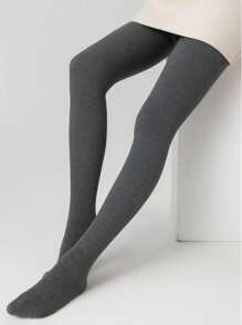 1 Pair Women's Solid Dark Gray Tight Stirrup Tights, Simple & Elegant, Versatile, Suitable For Spring & Autumn