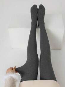 1 Pair Women's Solid Dark Gray Tight Stirrup Tights, Simple & Elegant, Versatile, Suitable For Spring & Autumn