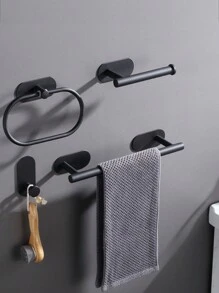 4pcs Stainless Steel Towel Rings, Bathroom Towel Bar Set, Bathroom Accessories Include Towel Rack, Toilet Paper Holder, Suitable For Home & Bathroom
