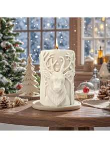 1pc Reindeer Embossed Cylindrical Silicone Candle Mold DIY Christmas Tree Column Fragrance Diffuser Decor Mold - White - View 1