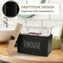 Caja de almacenamiento de tampones de madera rústica de estilo de granja con tapa - Organizador de baño versátil para productos femeninos, accesorio de decoración del hogar Almacenamiento de tampones para baño Pequeño gabinete de almacenamiento de baño